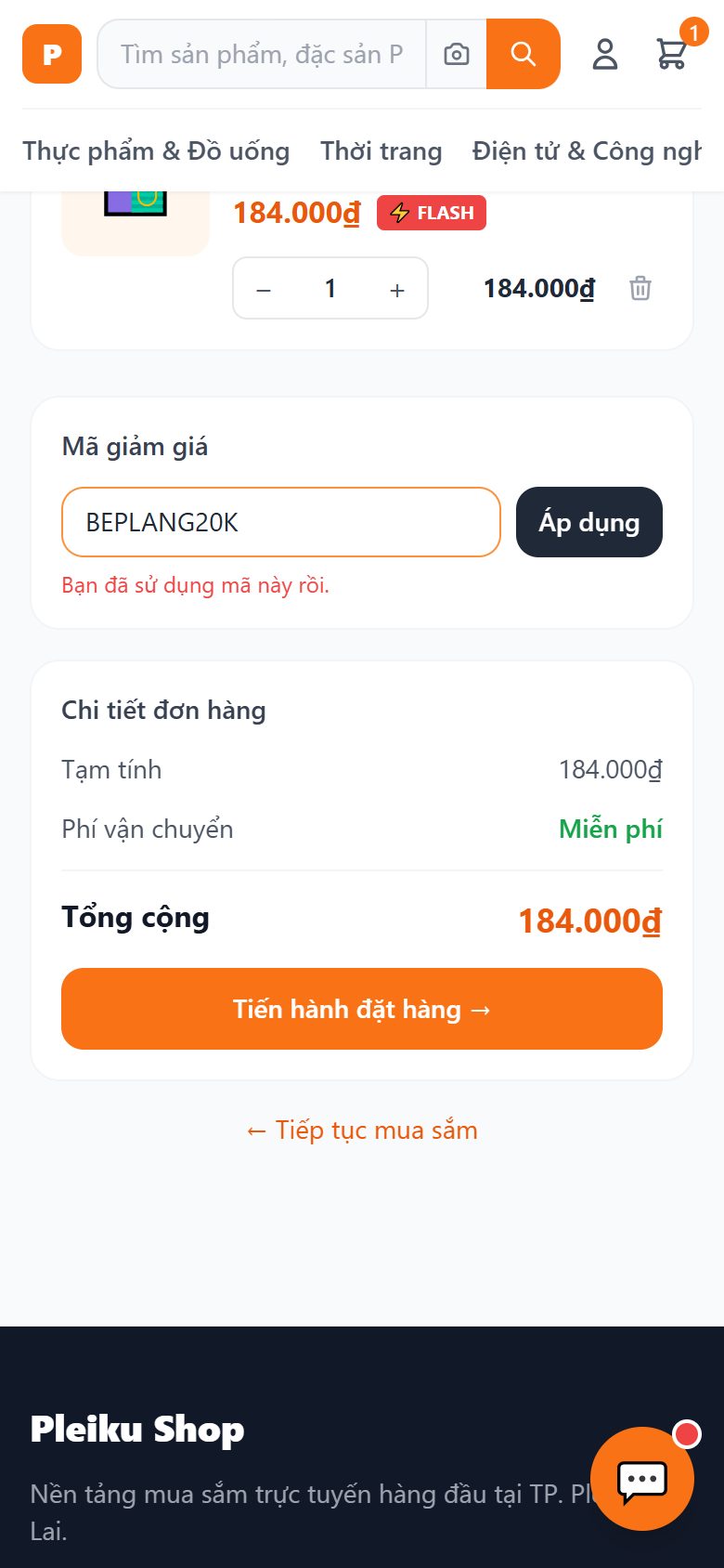 Giỏ hàng có mã giảm giá