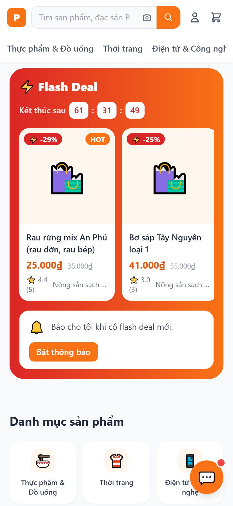 Flash deal ở trang chủ