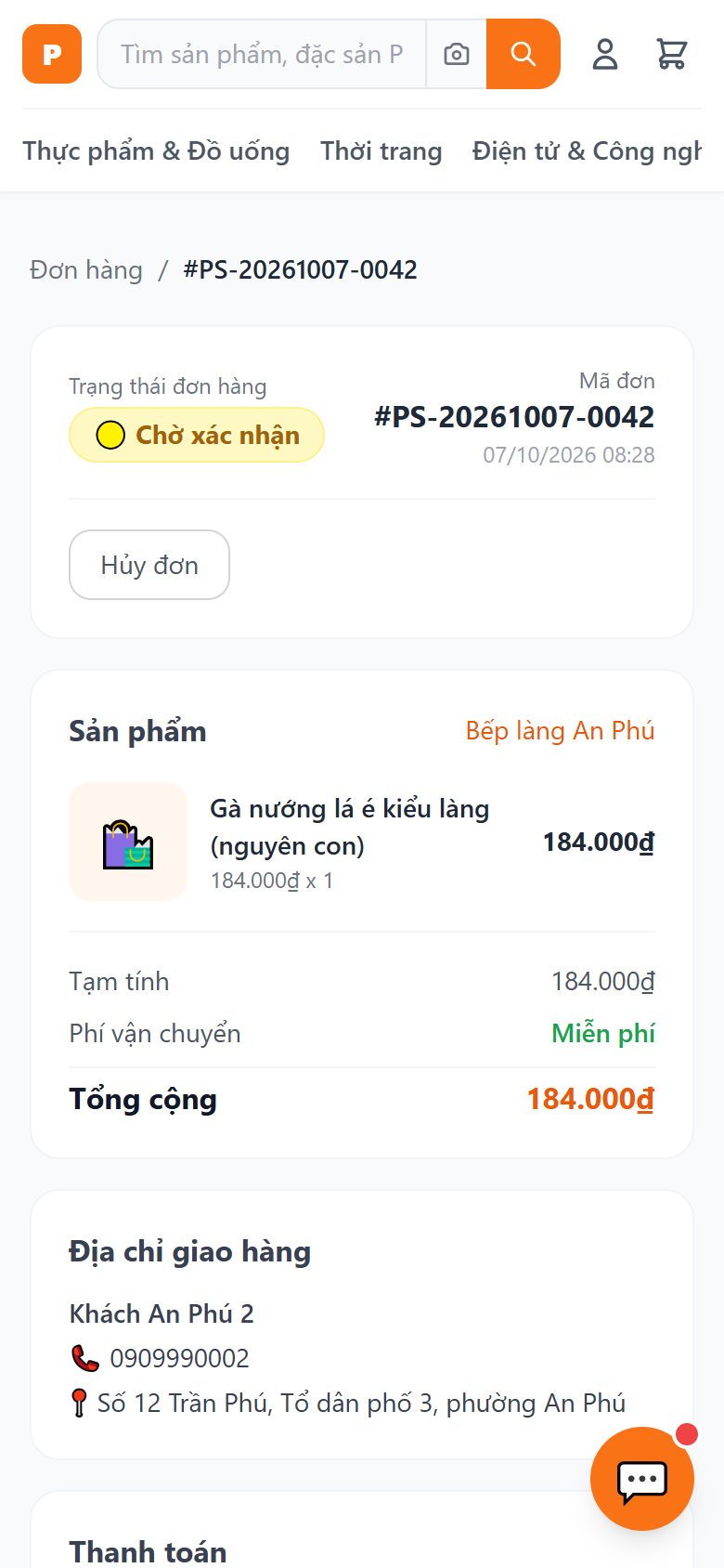 Chi tiết đơn đang chờ xác nhận