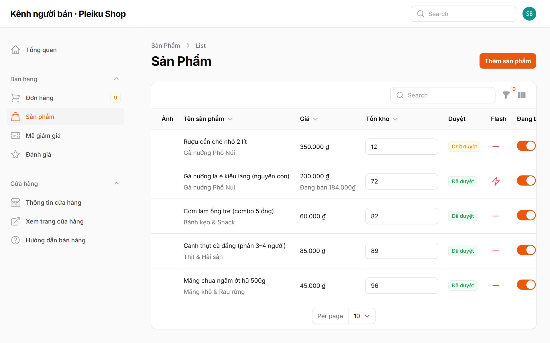 Menu Sản phẩm
