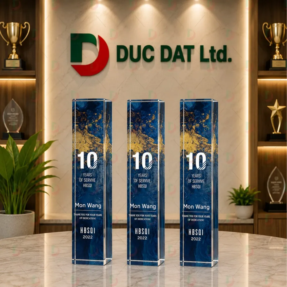 Cúp Pha Lê 011 Khối Trụ In UV – Tôn Vinh Cống Hiến
