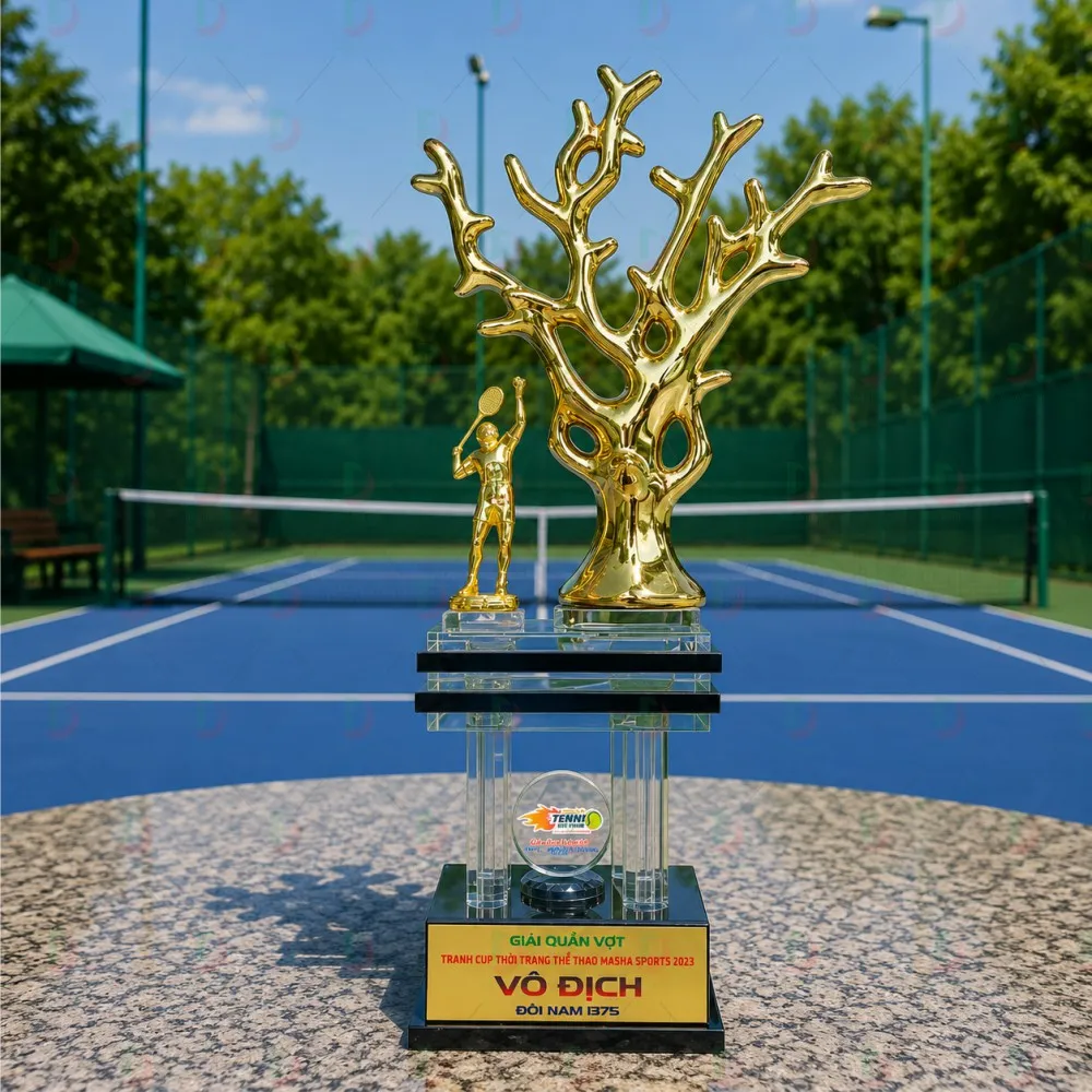 Cúp Tennis 021 – Cúp Pha Lê Tán Cây Kim Ngân Mạ Vàng Cực Đẳng Cấp