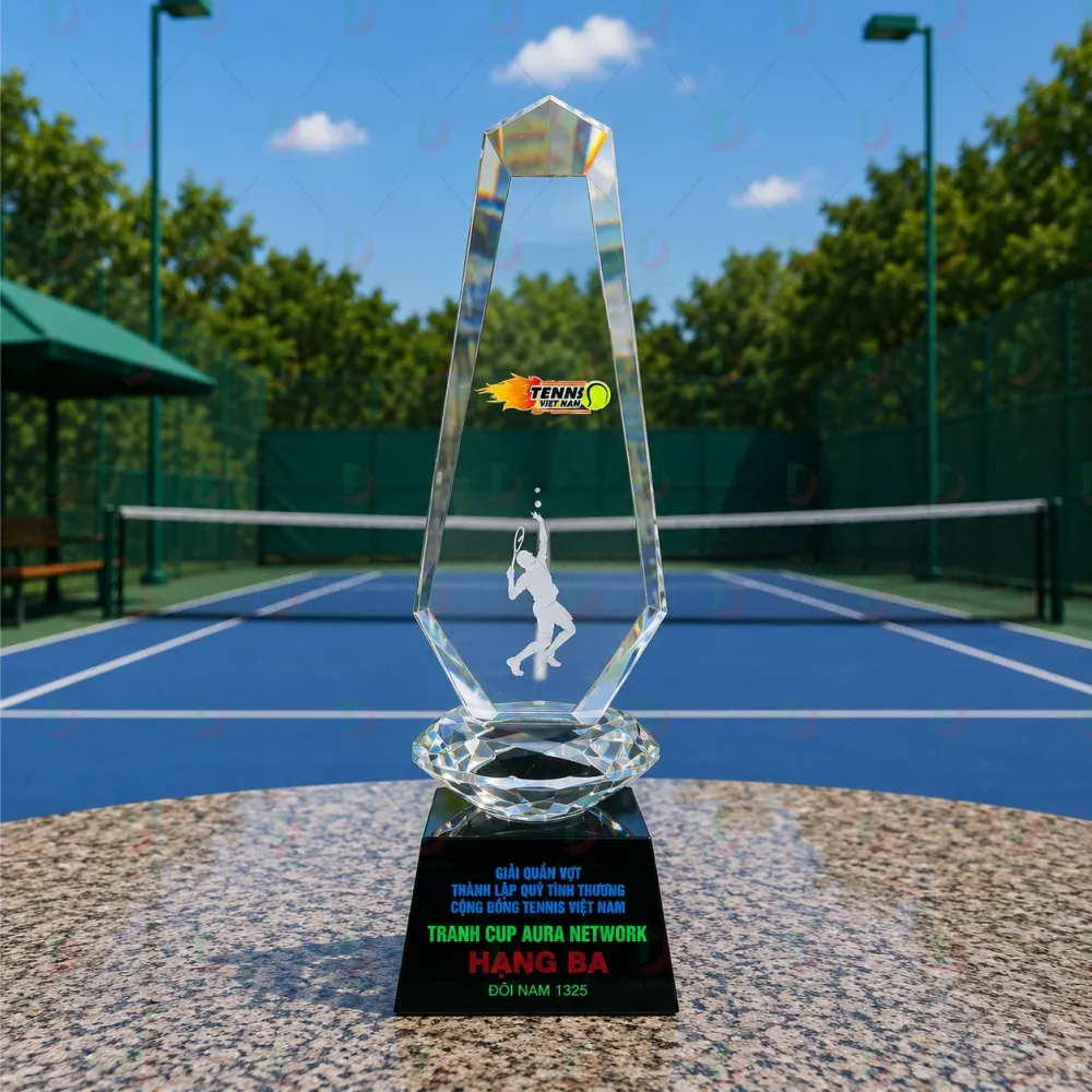 Cúp Tennis 020 – Cúp Pha Lê Kim Cương In UV Theo Yêu Cầu
