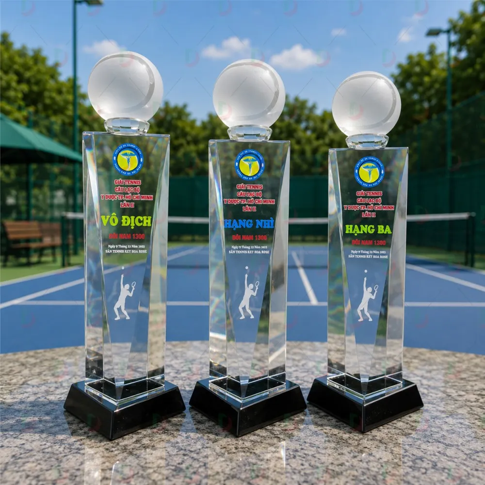 Cúp Tennis 012 – Bộ Cúp Pha Lê Quả Bóng Mờ Thân Pha Lê Cao Cấp