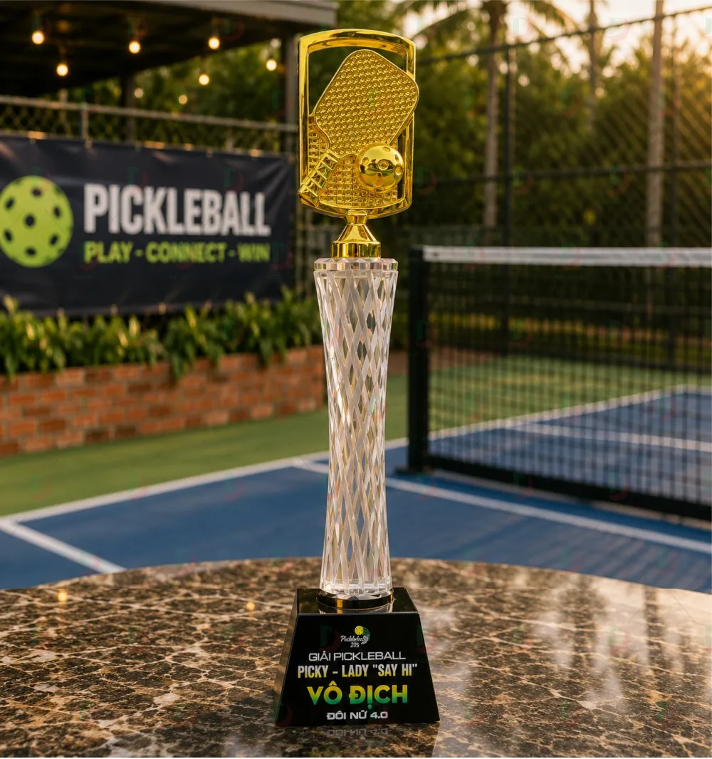 Cúp Pickleball 014 Pha Lê kết hợp Mạ Vàng Cao Cấp