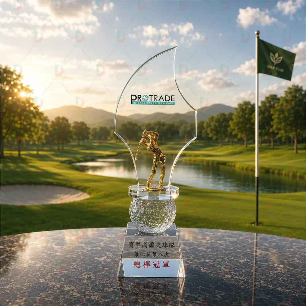 Cúp Golf Pha Lê 008 Cao Cấp | Cúp Trao Giải Golf Sang Trọng, Khắc Logo Theo Yêu Cầu